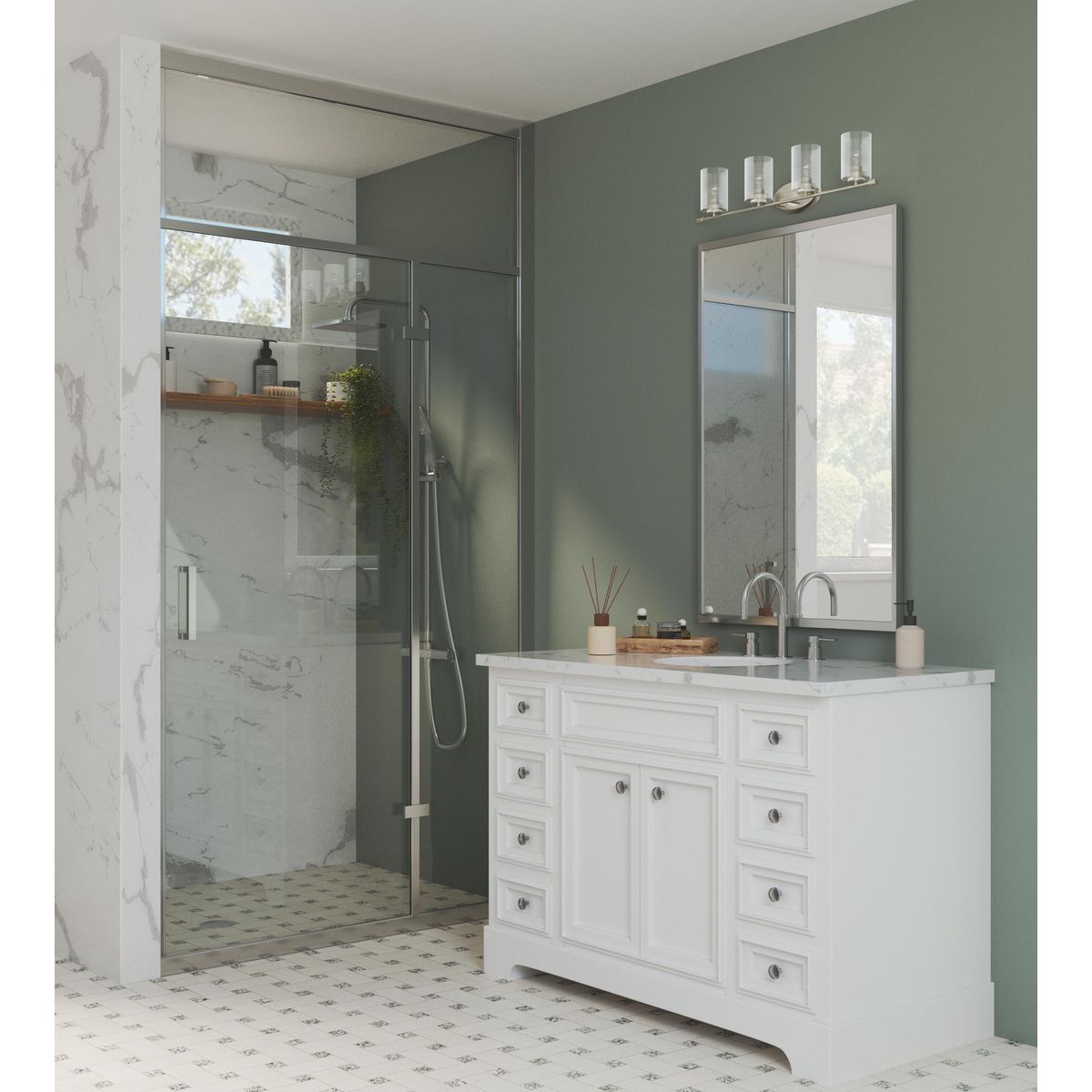 Progress Lighting Riley brushed nickel bath vanity wall light in bathroom setting