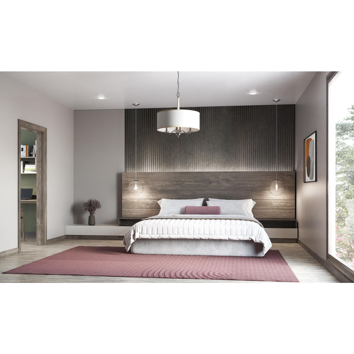 Progress Lighting P400218-009 Durrell 4 light brushed nickel chandelier in bedroom setting