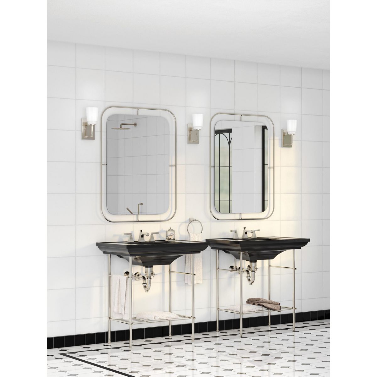 Progress Lighting Spenser brushed nickel bath vanity wall light in bathroom setting
