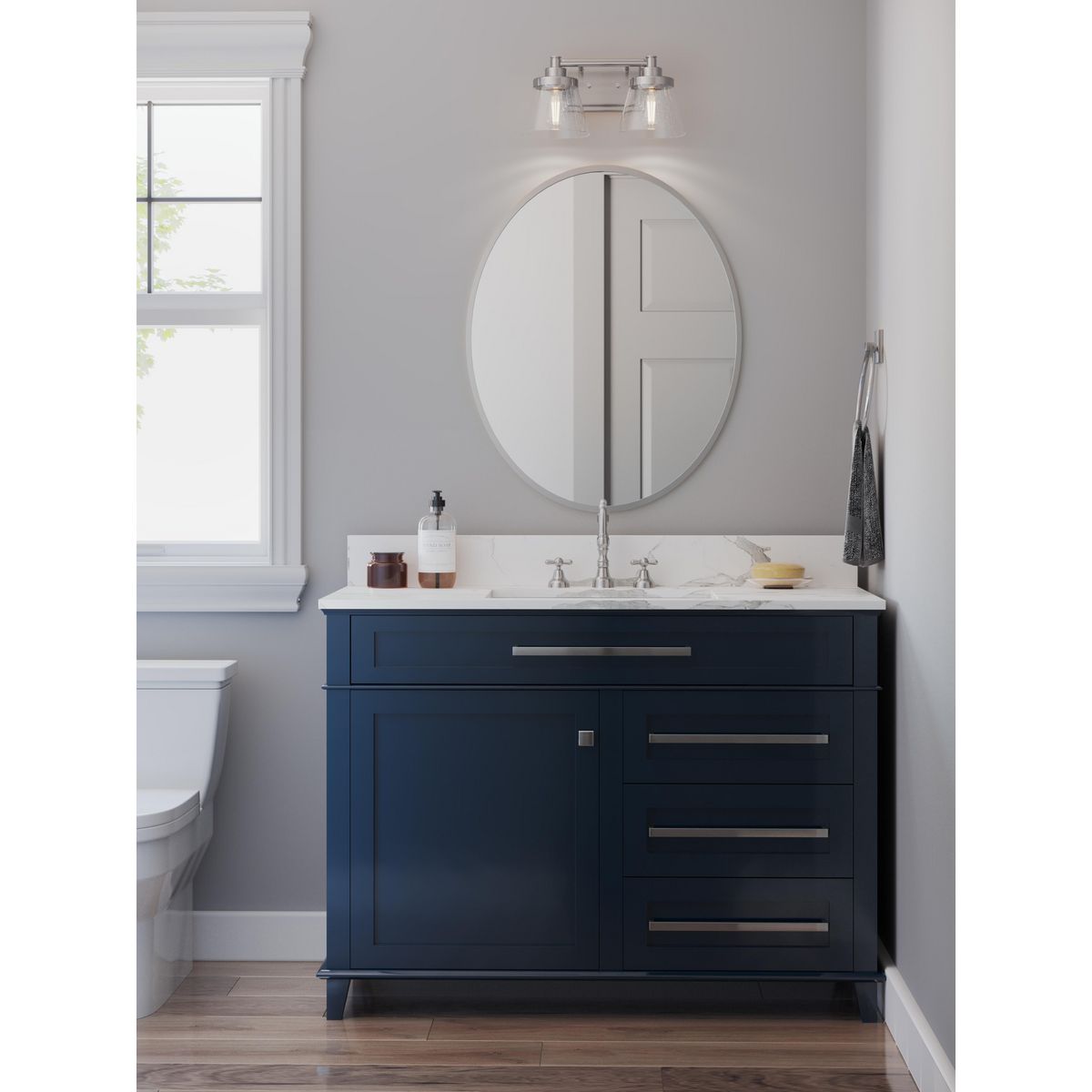Progress Lighting P300349-009 Hinton 2 light brushed nickel bath vanity wall light in bathroom