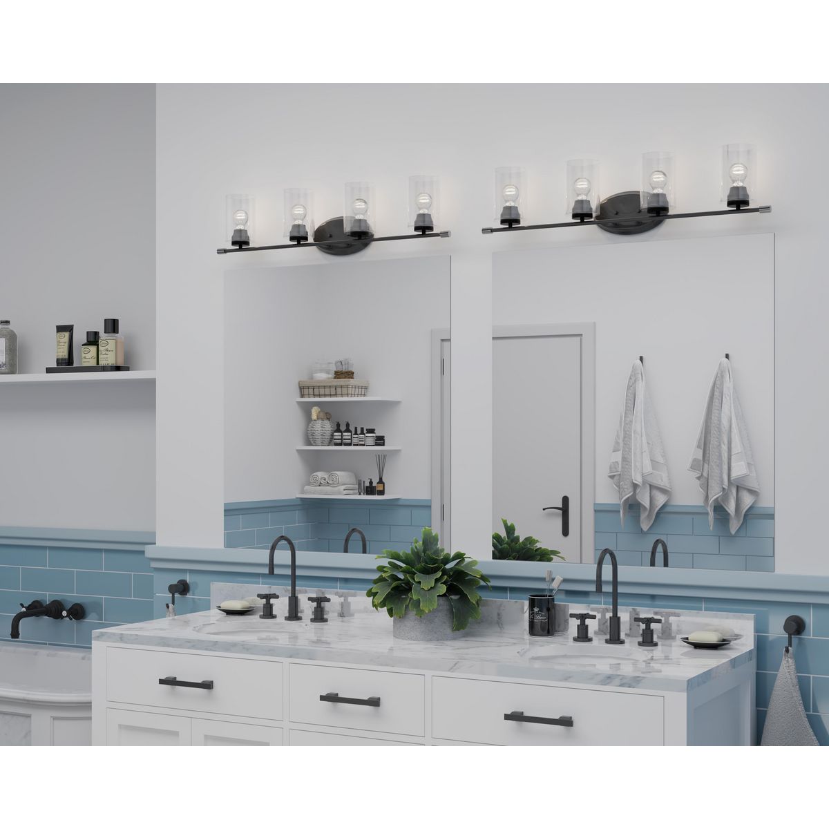 Progress Lighting Riley 4 light bath vanity wall lights in bathroom