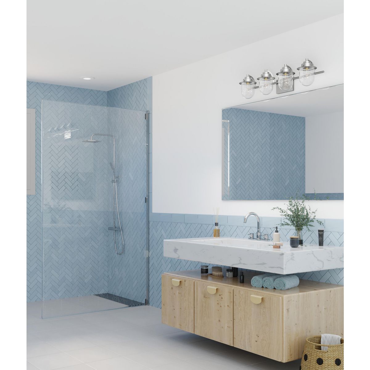 Progress Lighting Northlake 4 light brushed nickel bath vanity wall light in bathroom