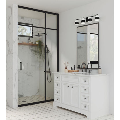 Progress Lighting P300445-31M Haven 4-Light Matte Black Bath Vanity Wall Light Lifestyle Shot in White Bathroom