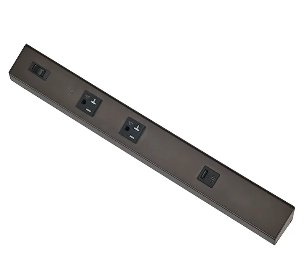 Westgate PSA-18-2R-1U-BR Angled Power Strip with Power & USB Receptacles