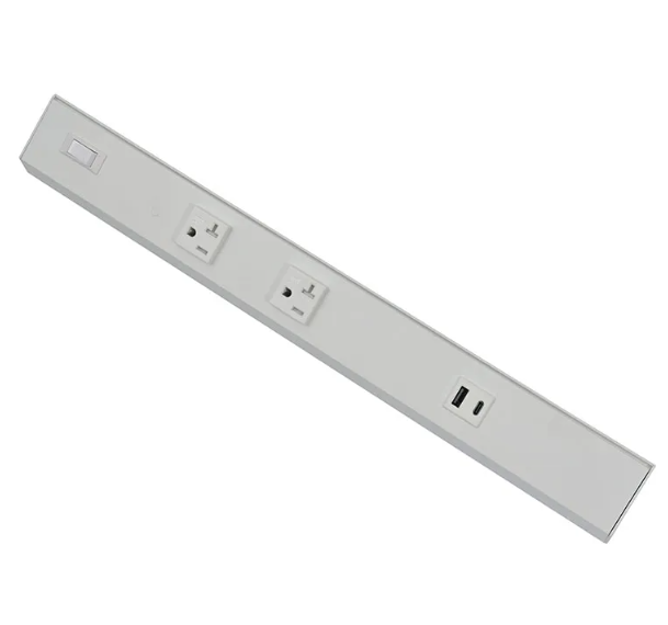 Westgate PSA-18-2R-1U-WH Angled Power Strip with Power & USB Receptacles