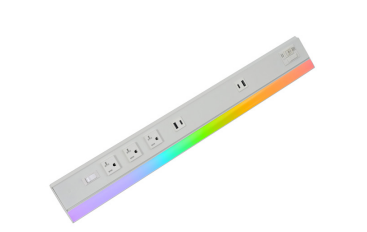 Westgate PSAL-13-1R-1U-RGBWW-WH 13-Inch Angled Power Strip with 2×20A Receptacles, USB Port, UC Select RGB/2700K/4000K, White