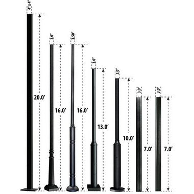 Dabmar Lighting PT-15-B 15' Steel Direct Burial Pole 3" O.D., Black Finish