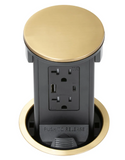 Lew Electric PUR20ACD-B Round Kitchen Pop Up Outlet, USB-A/C Charging, Brass Finish