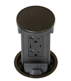 Lew Electric PUR20ACD-DB Round Kitchen Pop Up Outlet, USB-A/C Charging, Dark Bronze Finish