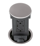 Lew Electric PUR20ACD-SS Round Kitchen Pop Up Outlet, USB-A/C Charging, Stainless Steel Finish