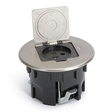 Lew Electric RB-ONS Single, 20A receptacle round plastic floor box with flip lid, Nickel Silver