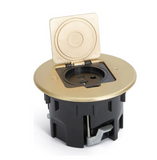 Lew Electric RB-OB Single Receptacle Floor Box With Round Brass Cover, Flip Lid Opening