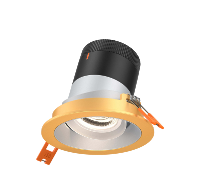 Dals Lighting RC03-CC-35-GMBAZ-TGD 3 Inch Modular Downlight, 5CCT, 35 degree Beam Angle, Gimbal Black Reflector Alzak Finish, Gold Trim