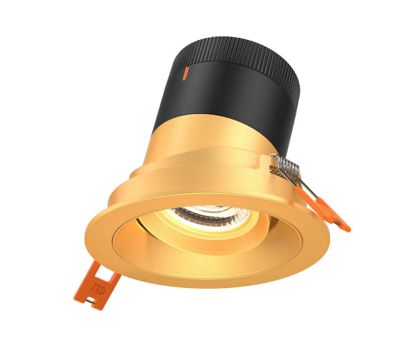 Dals Lighting RC03-CC-35-GMBGD-TGD 3 Inch Modular Downlight, 5CCT, 35 degree Beam Angle, Gimbal Black Reflector Gold Finish, Gold Trim