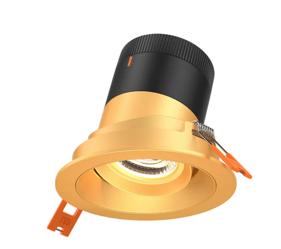 Dals Lighting RC03-CC-60-GMBGD-TGD 3 Inch Modular Downlight, 5CCT, 60 degree Beam Angle, Gimbal Black Reflector Gold Finish, Gold Trim