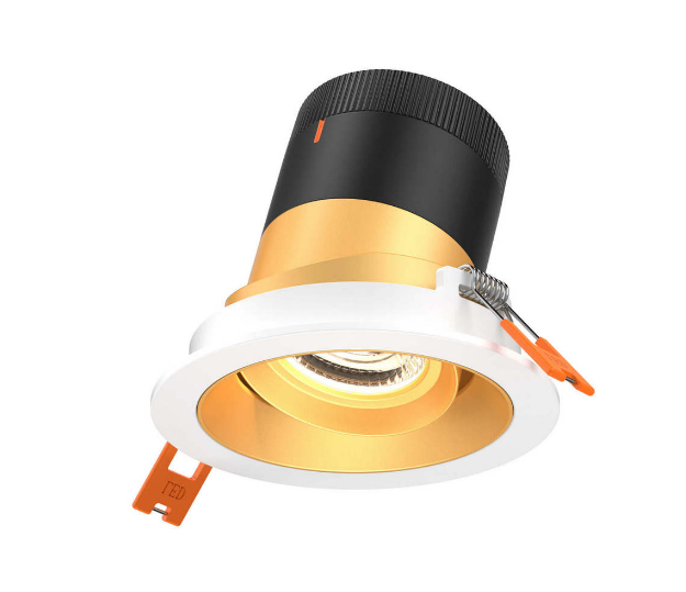 Dals Lighting RC03-CC-60-GMBGD-TWH 3 Inch Modular Downlight, 5CCT, 60 degree Beam Angle, Gimbal Black Reflector Gold Finish, White Trim