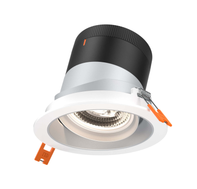 Dals Lighting RC04-CC-20-GMBAZ-TWH 4 Inch Modular Downlight, 5CCT, 20 degree Beam Angle, Black Gimbal Reflector, Alzak Finish, White Trim