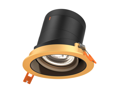 Dals Lighting RC04-CC-20-GMBBK-TGD 4 Inch Modular Downlight, 5CCT, 20 degree Beam Angle, Black Gimbal Reflector, Black Finish, Gold Trim