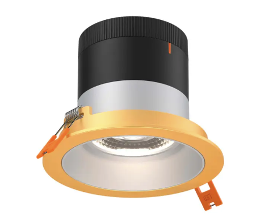 Dals Lighting RC04-CC-20-RGAZ-TGD Versa 4" LED Sloped Recessed Downlight, Selectable Wattage 16W, 20W, 24W, Multi-Color Temperature, 2,200 Lumens, 20° Beam Angle, Voltage 120-347V, Alzak Reflector / Gold Trim