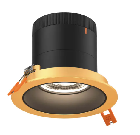 Dals Lighting RC04-CC-20-RGBK-TGD Versa 4" LED Recessed Downlight, Selectable Wattage 16W, 20W, 24W, Multi-Color Temperature, 2,200 Lumens, 20° Beam Angle, Voltage 120-347V, Black Reflector / Gold Trim
