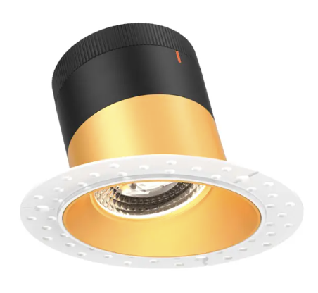 Dals Lighting RC04-CC-20-SLGD-TL 4" LED Sloped Recessed Downlight, Selectable Wattage 16W, 20W, 24W, Multi-Color Temperature, 2,200 Lumens, 20° Beam Angle, Voltage 120-347V, Gold Reflector / Trimless