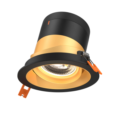 Dals Lighting RC04-CC-35-GMBGD-TBK 4 Inch Modular Downlight, 5CCT, 35 degree Beam Angle, Black Gimbal Reflector, Gold Finish, Black Trim