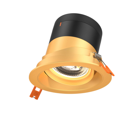 Dals Lighting RC04-CC-35-GMBGD-TGD 4 Inch Modular Downlight, 5CCT, 35 degree Beam Angle, Black Gimbal Reflector, Gold Finish, Gold Trim
