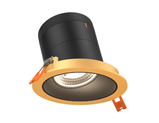 Dals Lighting RC04-CC-35-SLBK-TGD Versa 4" LED Sloped Recessed Downlight, Selectable Wattage, Multi-Color Temperature, Lumens 2200 lm, 35° Beam Angle, Voltage 120-347V, Black Reflector / Gold Trim