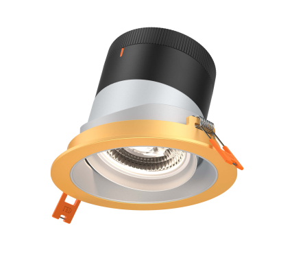 Dals Lighting RC04-CC-60-GMBAZ-TGD 4 Inch Modular Downlight, 5CCT, 60 degree Beam Angle, Black Gimbal Reflector, Alzak Finish, Gold Trim