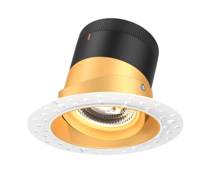 Dals Lighting RC04-CC-60-GMBGD-TL 4 Inch Modular Downlight, 5CCT, 60 degree Beam Angle, Black Gimbal Reflector, Gold Finish, Trimless