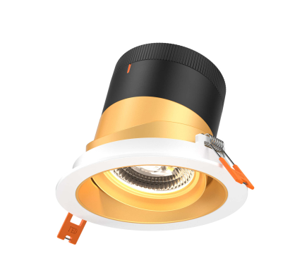 Dals Lighting RC04-CC-60-GMBGD-TWH 4 Inch Modular Downlight, 5CCT, 60 degree Beam Angle, Black Gimbal Reflector, Gold Finish, White Trim