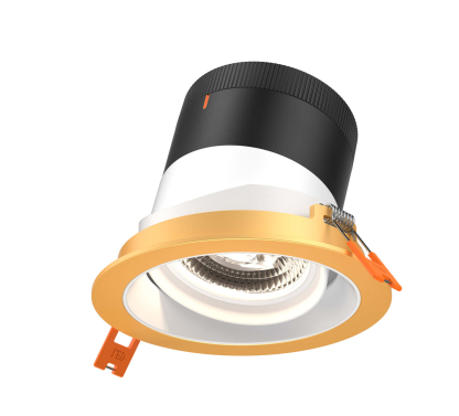 Dals Lighting RC04-CC-60-GMBWH-TGD 4 Inch Modular Downlight, 5CCT, 60 degree Beam Angle, Black Gimbal Reflector, White Finish, Gold Trim