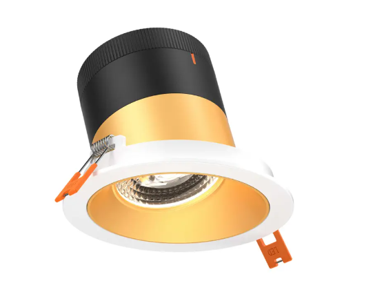 Dals Lighting RC06-CC-20-SLGD-TWH Versa 6" LED Sloped Recessed Downlight, Selectable Wattage, Multi-Color Temperature, Lumens 3,000 lm, 20° Beam Angle, Voltage 120-347V, Gold Reflector / White Trim