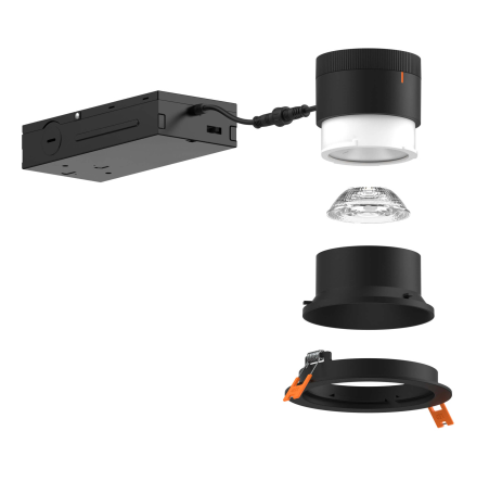 Dals Lighting RC06-CC-20-WWBK 6 Inch Modular Downlight, 5CCT, 20 degree Beam Angle, Wall Wash Reflector, Black Finish