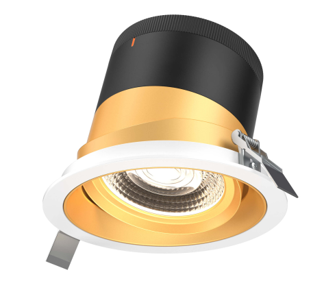 Dals Lighting RC06-CC-35-GMBGD-TWH 6 Inch Modular Downlight, 5CCT, 35 degree Beam Angle, Gimbal Reflector, Gold Finish, White Trim