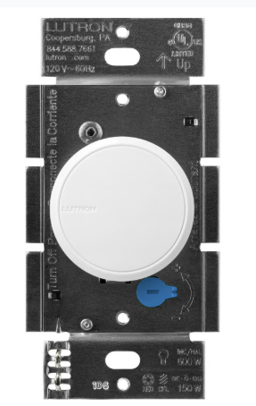 Lutron RCL-153PNLH-WH Dalia LED+ Rotary Dimmer Switch, with Soft Glow Locator Light, No Neutral Required, 150W LED, Single-Pole/3-Way, White Finish