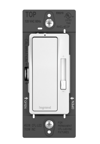 Wattstopper RHCL453PW Slide Dimmer Switch For 120 Volt Systems - 120 VAC - 450 Watt LED/CFL - 700 Watt Incandescent - Single Pole or 3-Way