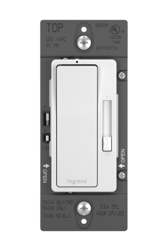 Wattstopper RHLV703PW Radiant 120v, 700va, Magnetic Low-voltage Single Pole/3-way Dimmer, White Finish