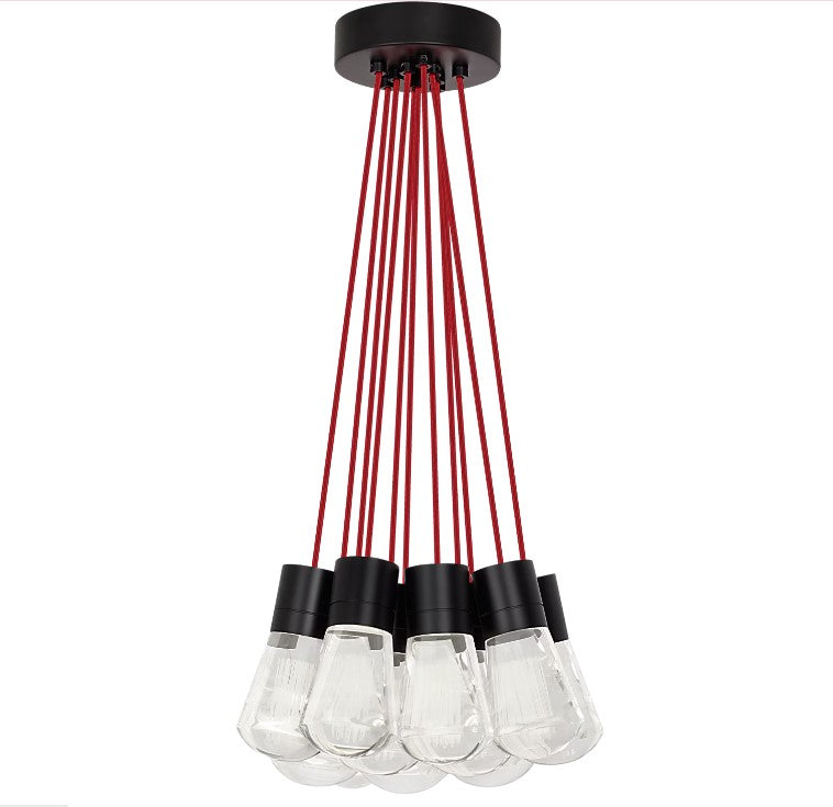 Visual Comfort Architectural 700TDALVPMC11RB-LEDWD Modern Sean Lavin Alva 3.6" 11-Light LED Chandelier Ceiling Light - CCT: 3000K-2200K - Cord Color:  Red - Finish: Black