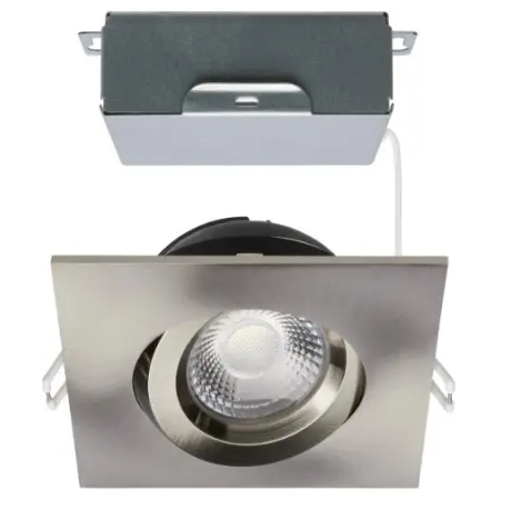 SATCO S11623R1 LED 4-in Square Gimbal Downlight with Remote Driver, Wattage 12W, Multi-Color Temperature, Brushed Nickel