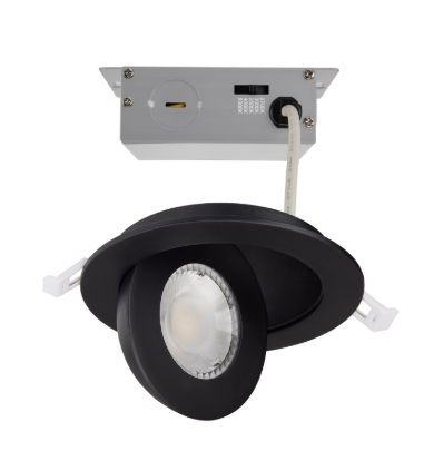 SATCO S11842 9 Watt; CCT Selectable; LED Direct Wire Downlight; Gimbaled; 4 Inch Round; Remote Driver; Black