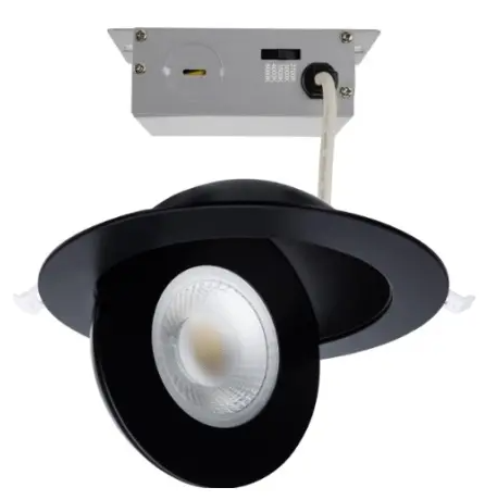 SATCO S11862 LED 6-in Round Gimbal Downlight w/ Remote Driver, Wattage 15W, Voltage 120V, Multi-Color Temperature, Black