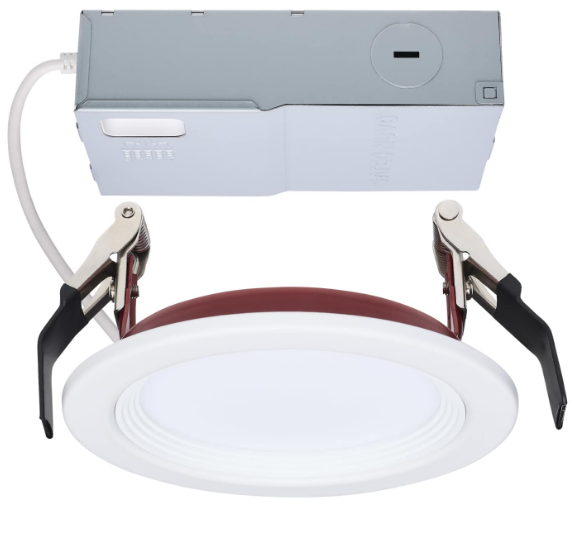 SATCO S11865R1 10 Watt LED Fire Rated 4-Inch Slim Fit Step Baffle Downlight, Direct Wire, Round, White Finish, CCT Selectable, Dimmable, 120V