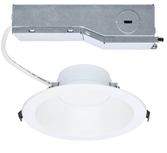 SATCO S13511 Performer Series Commercial LED 6 Inch Round Downlight, 24W/16W/12W Wattage Selectable, 2700K-5000K CCT Selectable, Remote Driver, 120-347V, 0-10V Dimming, Color Trim Accessories Available
