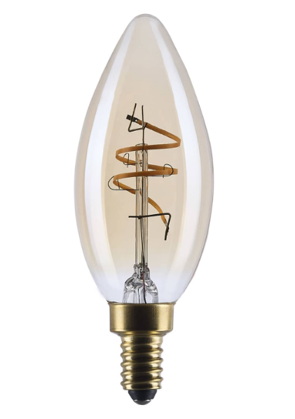 SATCO S14218 3.5 Watt C11 LED Bulb 2000K Candelabra Base Clear Glass Amber Coil Filament Dimmable 120 Volt