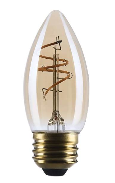SATCO S14222 3.5 Watt C11 LED Bulb 2000K Medium Base Clear Glass Amber Coil Filament Dimmable 120 Volt