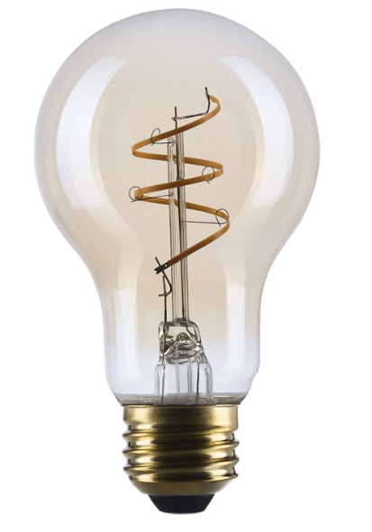 SATCO S14227 5.5 Watt A19 LED Bulb 2000K CCT Medium Base Clear Glass Amber Coil Filament Dimmable 120 Volt
