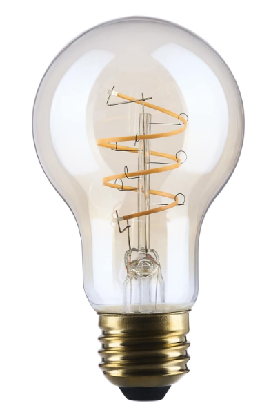 SATCO S14228 8 Watt A19 LED Bulb 2000K CCT Medium Base Clear Glass Amber Coil Filament Dimmable 120 Volt