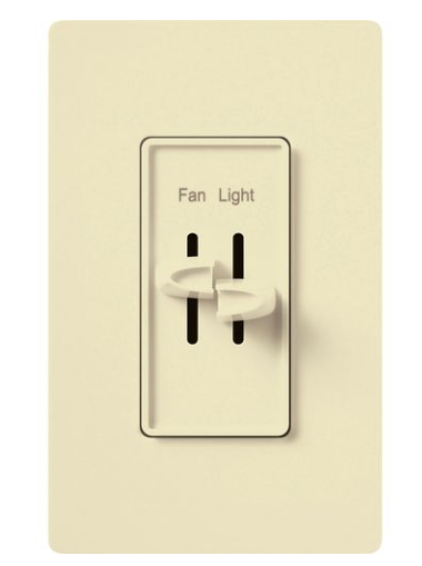 Lutron S2-LFSQH-AL Skylark Dual Dimmer Switch and 3-Speed Fan Control, 300W Incand./Halogen and 1.5A Fan, Almond Finish