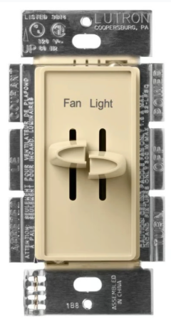 Lutron S2-LFSQH-IV Skylark Dual Dimmer Switch and 3-Speed Fan Control, 300W Incand./Halogen and 1.5A Fan, No Neutral Required, Ivory Finish